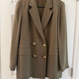 Massimo Dutti Olive Double-Breasted Blazer